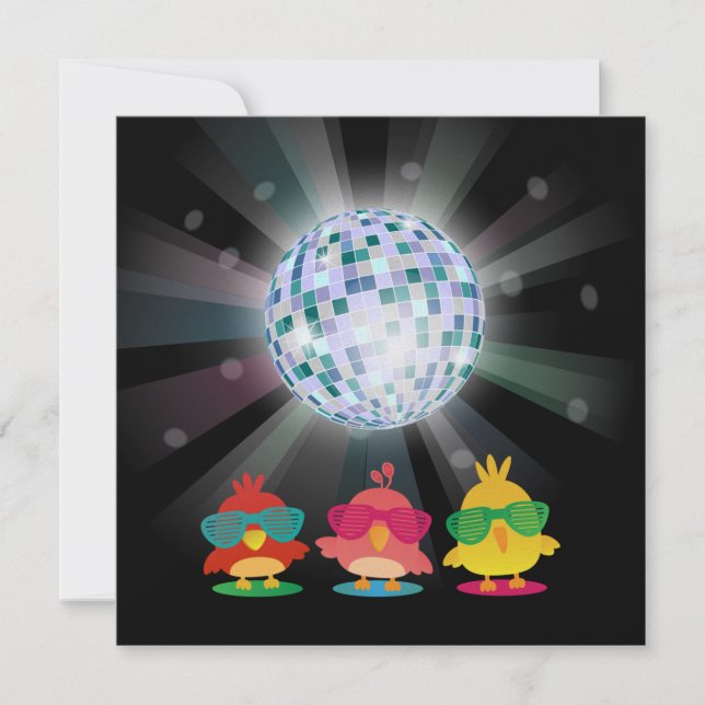 Convite Pássaros Fofos com Óculos de Sol Dançando e se div (Frente)