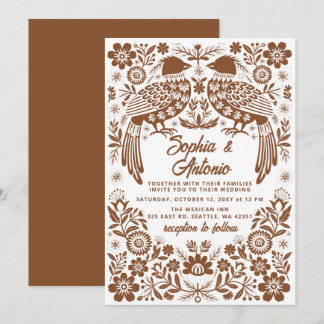 Convite Pássaros Mexicanos de Terracota Otomi Floral Casam