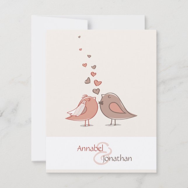 Convite Pássaros retros dos noivos (Frente)