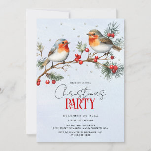 Convite Pássaros robin, ramo e bagas Natal férias