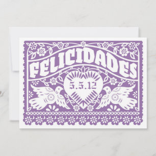 Convite Pássaros roxos Papel Picado do amor de Felicidade