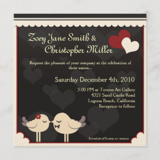 Convite Pássaros vermelhos do amor do laço que Wedding o