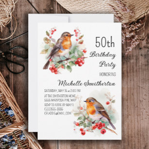 Convite Pássaros Vintage Robin Redbreast 50º Aniversário