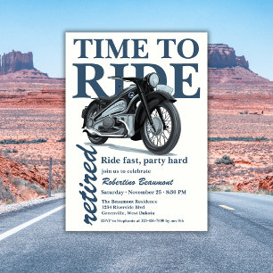 Convite Passeio de Moto Clássica Azul Rápido Festa de Apos