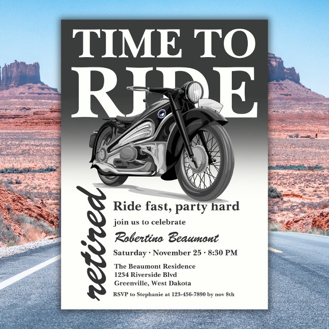Convite Passeio de Moto Clássica Cinza - Festa de Aposenta (Criador carregado)