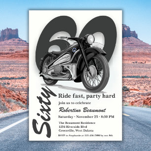 Convite Passeio de Moto Clássica Cinza Rápido Aniversário
