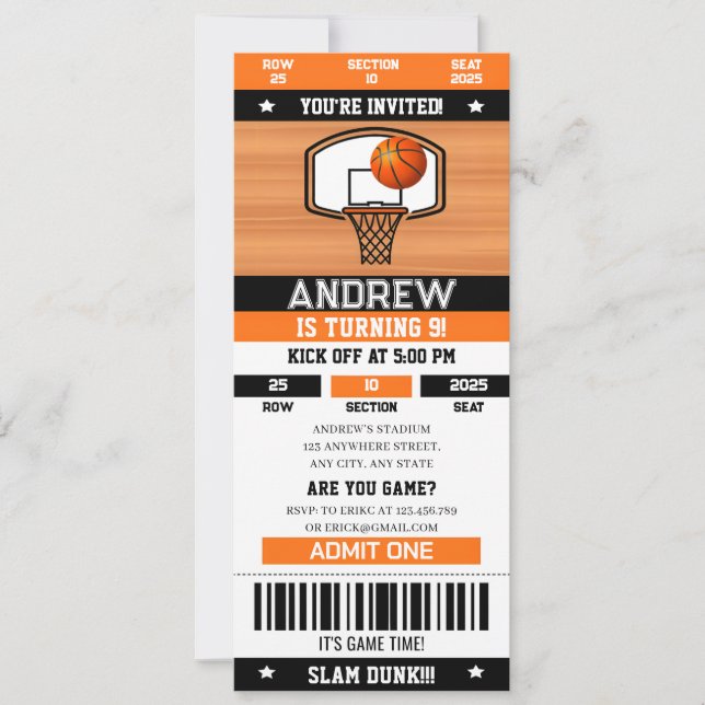 Convite Passos de Eventos de Aniversário de Basquete Final (Frente)