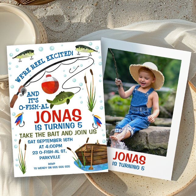 Convite Passou a pesca de Photo Ofishal no Aniversário (Reel Excited It's Ofishal Fishing Themed Birthday Invitation Boy,
O-fish-al Birthday Party Invite)