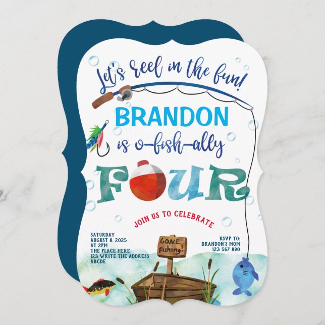 Convite Passou a pescar pequeno pescador do quarto anivers (Frente/Verso)