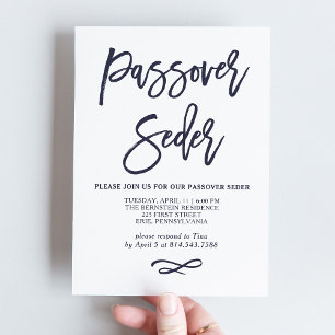 Convite Passover azul e branco moderno simples Seder