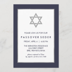 Convite Passover azul e de prata Seder com estrela de