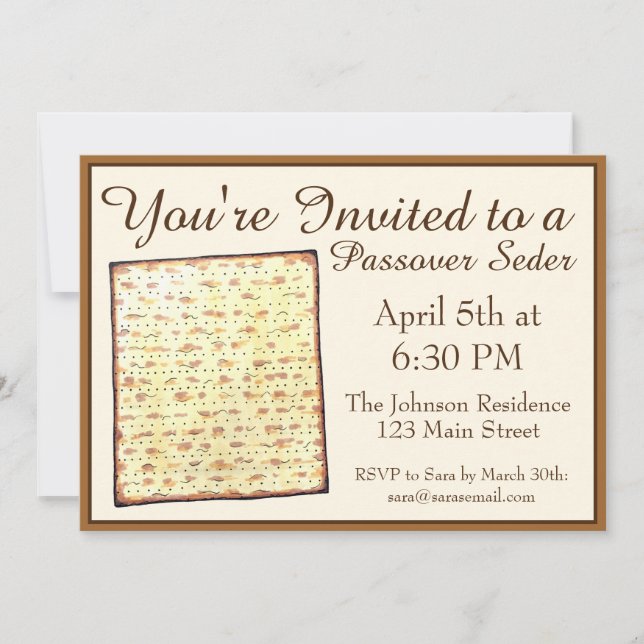 Convite Passover Seder Jewish Holiday Janto Matzo Matzah (Frente)