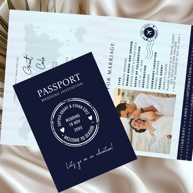 Convite Passport Destination Wedding Blue invitation (Criador carregado)