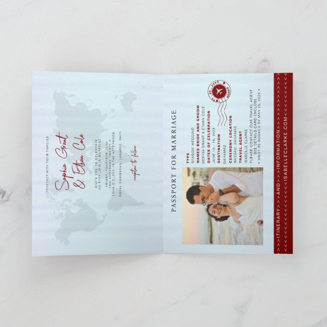 Convite Passport Destination Wedding red invitation (Interior)