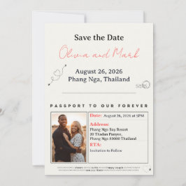 Convite Passport Save the Date – Verde-azulado & Coral | T