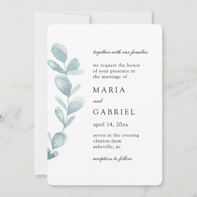 Convite Pasta de água. Casamento branco simples (Frente)