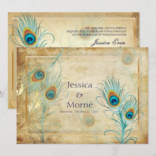 Convite Pasta de pavão de safena de pixDezines/cores DIY (Frente/Verso)