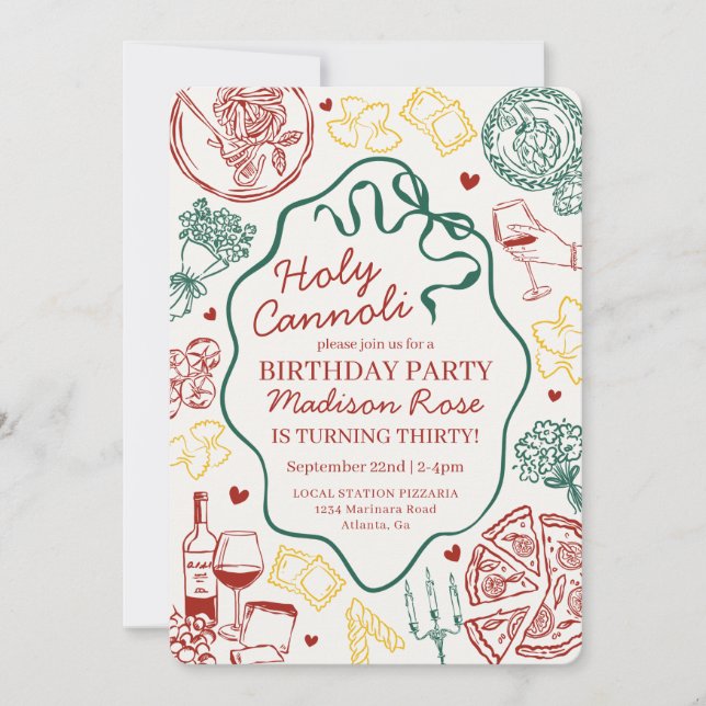 Convite Pasta Dinner Party Holy Cannoli Italian Birthday (Frente)