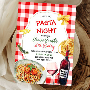 Convite Pasta Noite e Vinho Janto de Aniversário Adulto