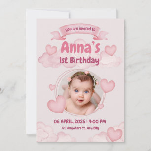Convite Pasta rosa - Primeiro Aniversário da Bebê