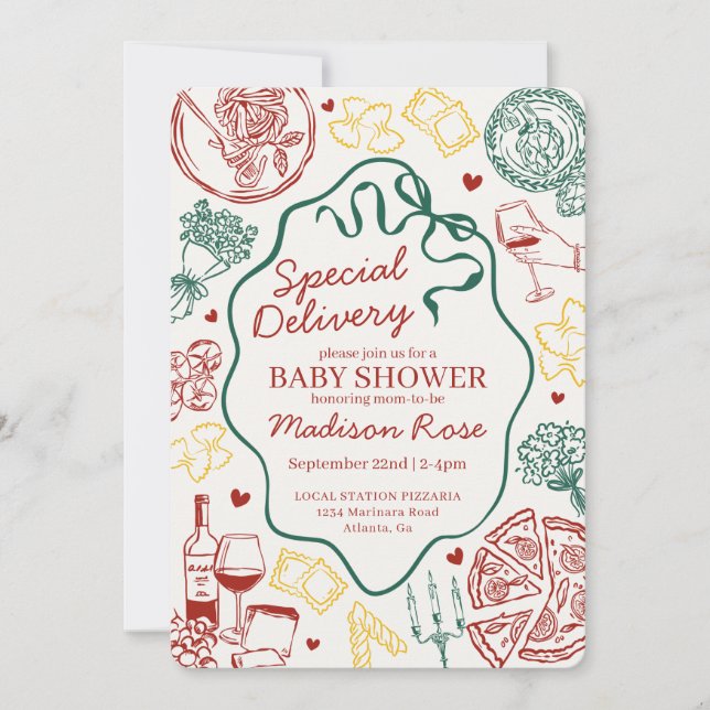 Convite Pasta Special Delivery Italian Baby Shower (Frente)