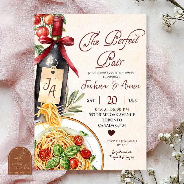 Convite Pasta Wine Perfect Pair Bridal Shower (Criador carregado)