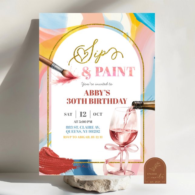 Convite Pastel Adult Birthday Paint and Sip Invitation (Criador carregado)