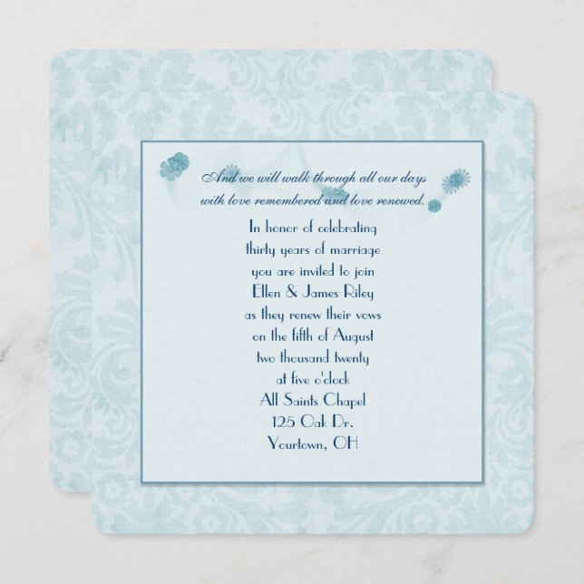 Convite pastel aqua damask renovação do vaso (Frente/Verso)