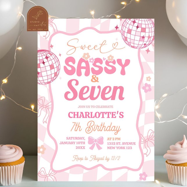Convite Pastel Arco-Íris Retrô Sassy Sweet Sassy Sete (Criador carregado)