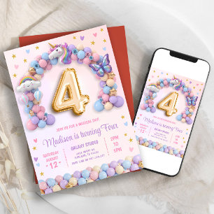 Convite Pastel Arco-íris Unicórnio 4º Aniversário