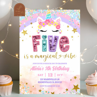 Convite Pastel Arco-Íris Unicórnio Mágico 5º Aniversário