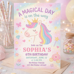 Convite Pastel Arco-íris Unicórnio Magico Aniversário