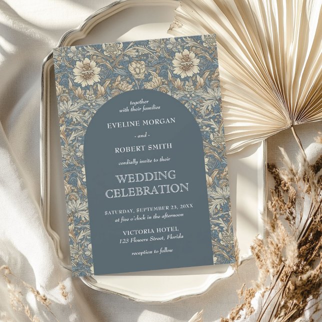 Convite Pastel azul-marfim floral Art Nouveau (Elegant pastel blue ivory floral Art Nouveau Invitation)