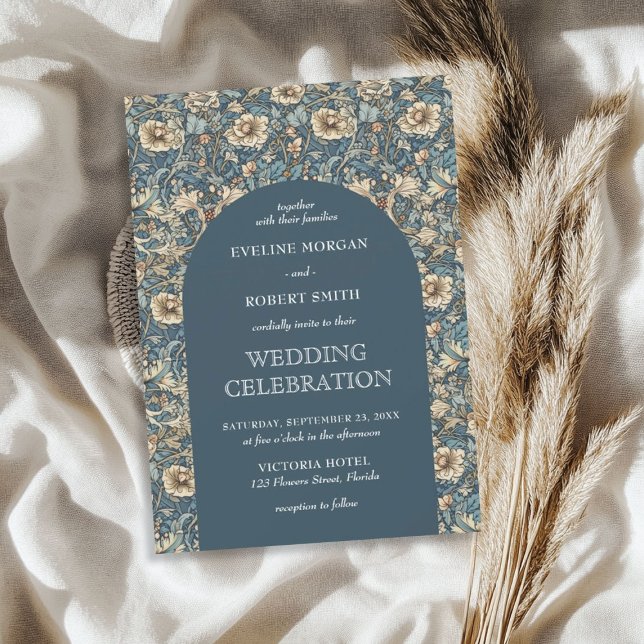 Convite Pastel azul-marfim floral Art Nouveau (Elegant pastel blue ivory floral Art Nouveau Invitation)