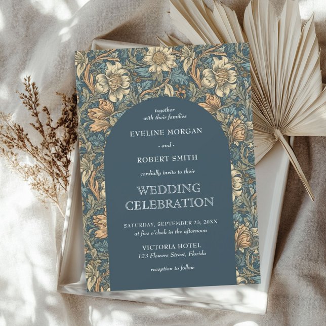 Convite Pastel azul-marfim floral Art Nouveau (Elegant pastel blue ivory floral Art Nouveau Invitation)
