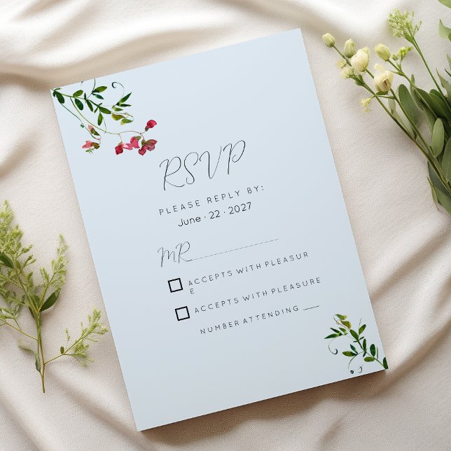 Convite Pastel azul rosa vermelho verde flores RSVP (Pastel blue pink red green flowers RSVP )