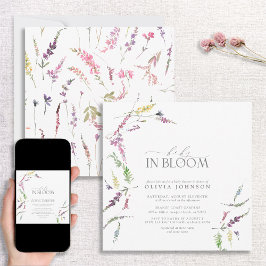 Convite Pastel Baby em Bloom Script Floral Chá de fraldas