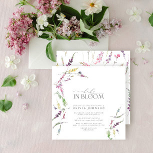 Convite Pastel Baby em Bloom Script Floral Chá de fraldas