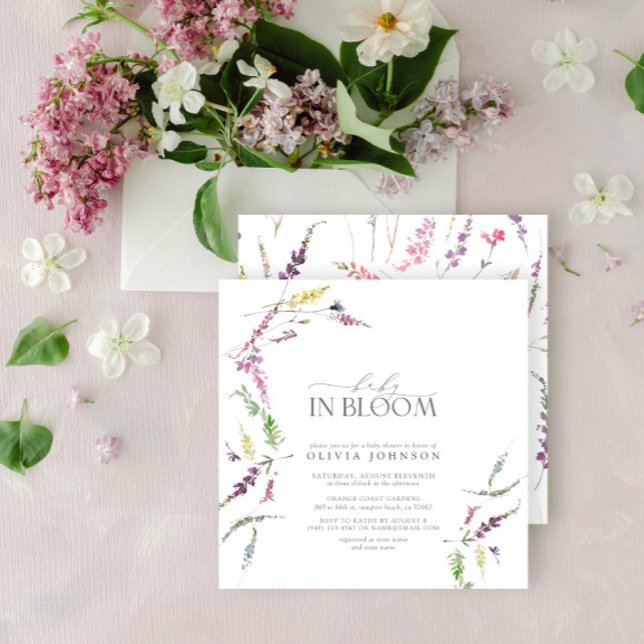 Convite Pastel Baby em Bloom Script Floral Chá de fraldas (Criador carregado)