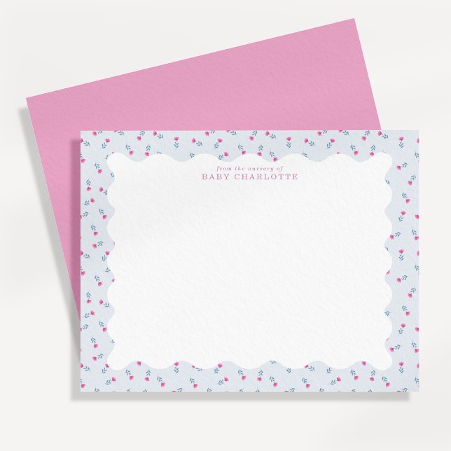 Convite Pastel Baby Floral Wavy Border Note Card (Criador carregado)