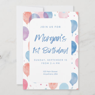 Convite Pastel Balloon First Birthday Invitation