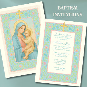 Convite Pastel Baptism Mary e Jesus Floral