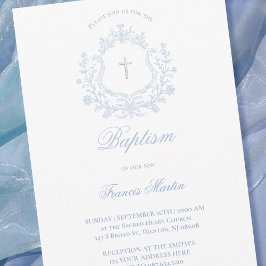 Convite pastel blue crest baby boy Baptism