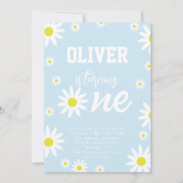 Convite Pastel Blue Daisy Party Boho White