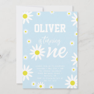 Convite Pastel Blue Daisy Party Boho White