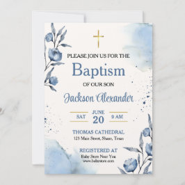 Convite Pastel Blue Floral Baby Boy Baptism
