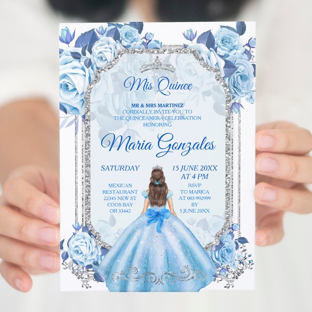 Convite Pastel Blue Floral Mexicano Charra Mis Quince (Criador carregado)