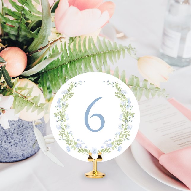 Convite Pastel Blue Floral Wreath Whimsical Table Number (Criador carregado)