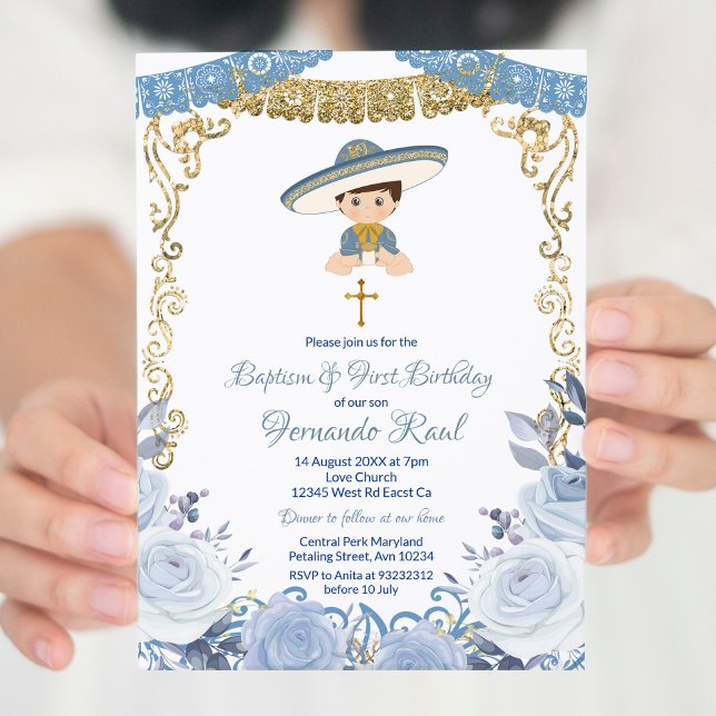 Convite Pastel Blue Flowers Fiesta Baptism e Birthday (Criador carregado)