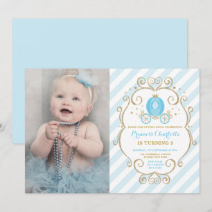Convite Pastel Blue Princess Cinderella Carruagem Aniversá
